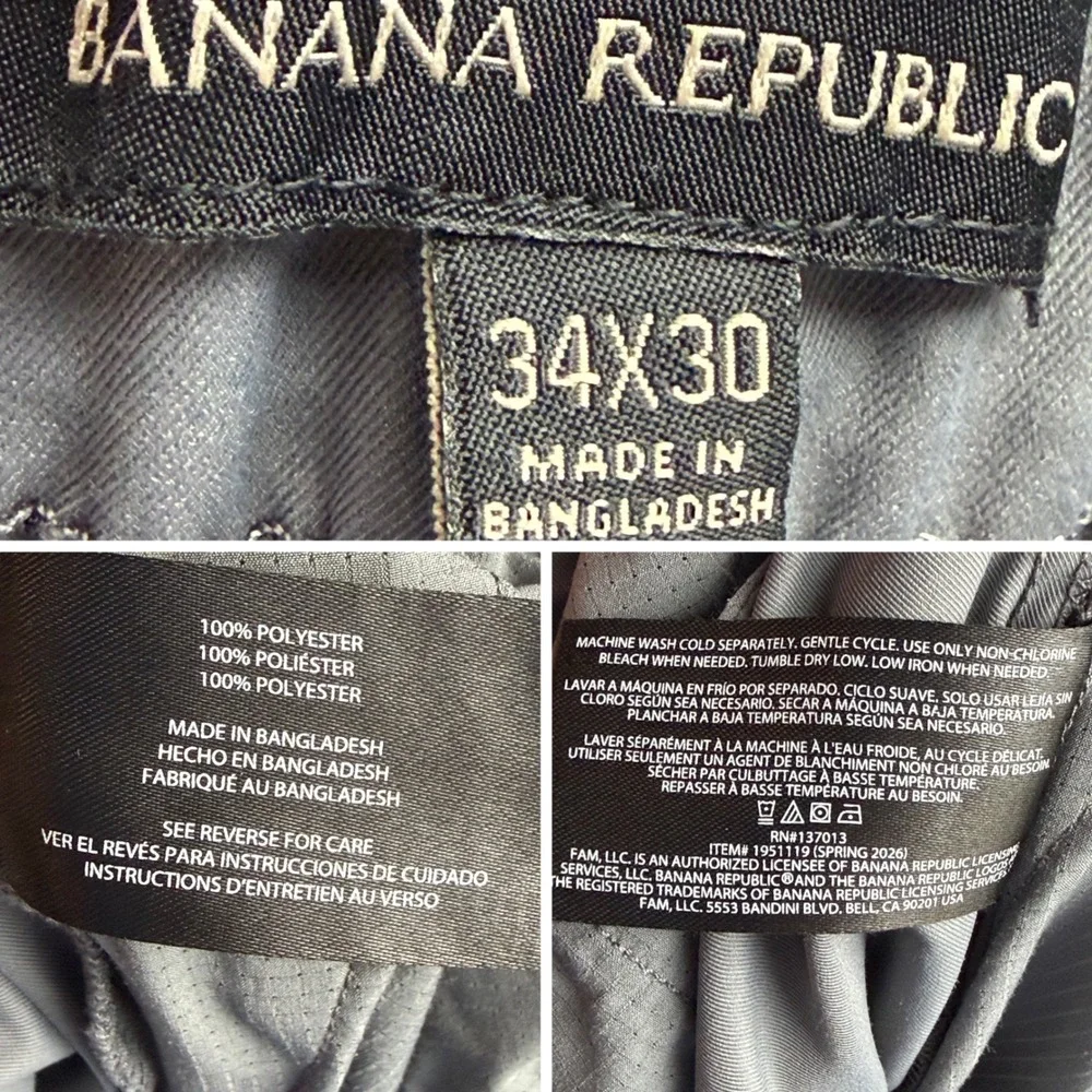 Banana Republic Performance Pants Mens 34/30 Gray Tech Golf Zipper Pockets